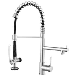 Single Handle Pull Down Sprayer Kitchen Faucet with Advanced Spray and Pot Filler Brass Kitchen Taps in Polished Chrome