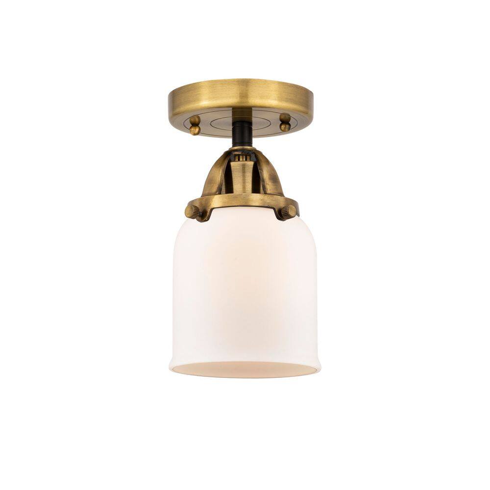 Bell 5 in. 1-Light Antique Brass Industrial Semi-Flush Mount with Frosted Glass Shade price history on PriceWatchPro
