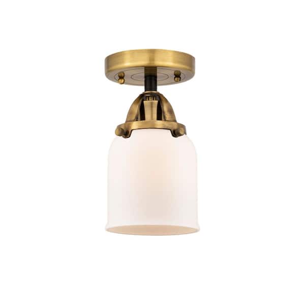 Innovations Bell 5 in. 1-Light Antique Brass Industrial Semi-Flush Mount with Frosted Glass Shade