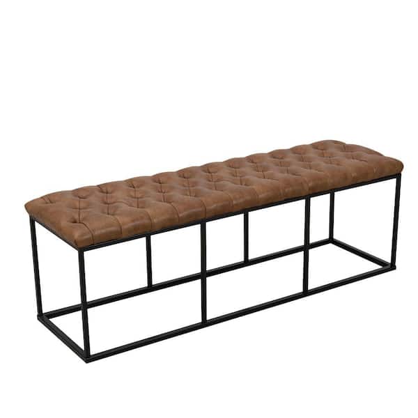Benjara 52.25 in. Brown Backless Bedroom Bench with Button Tufted Cushioned Seat