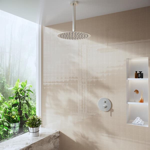 1-Spray Pattern with 2.5 GPM 10 in. Wall Mount Rain Square Fixed Shower Head in Brushed Nickel