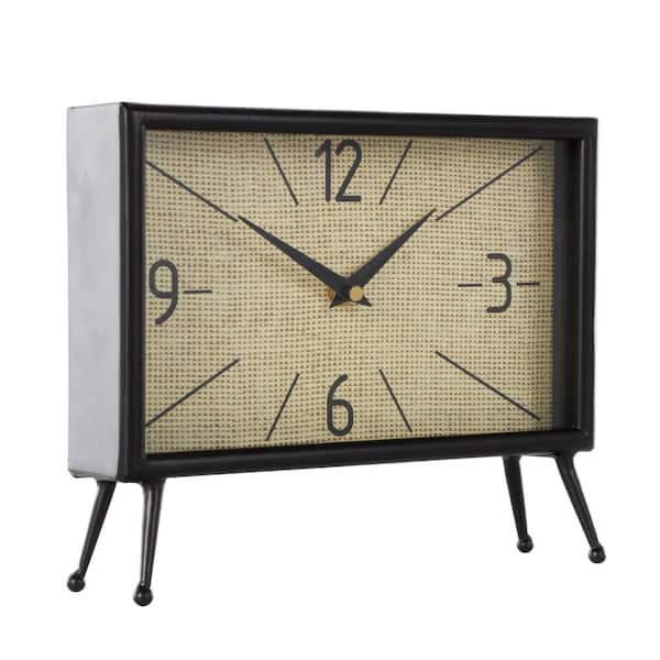 Litton Lane Black Metal Rectangular Clock with Tea-Stained Clock Face
