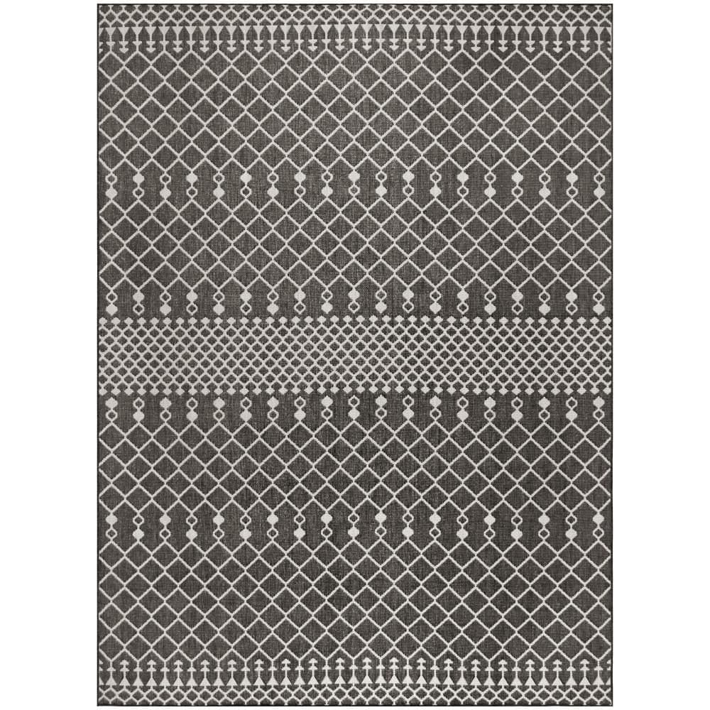 Black and White Moroccan Trellis 8' x 10' Flatweave Outdoor Rug