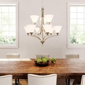 Trinity Collection 9-Light Brushed Nickel Etched Glass Traditional Chandelier Light
