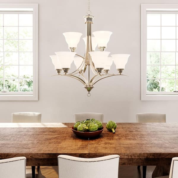 Trinity Collection 9-Light Brushed Nickel Etched Glass Traditional Chandelier Light