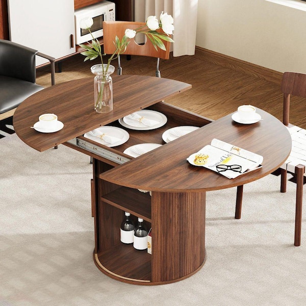 Boyel Living Walnut Wood 55.1 in. Pedestal Base Dining Table Seats