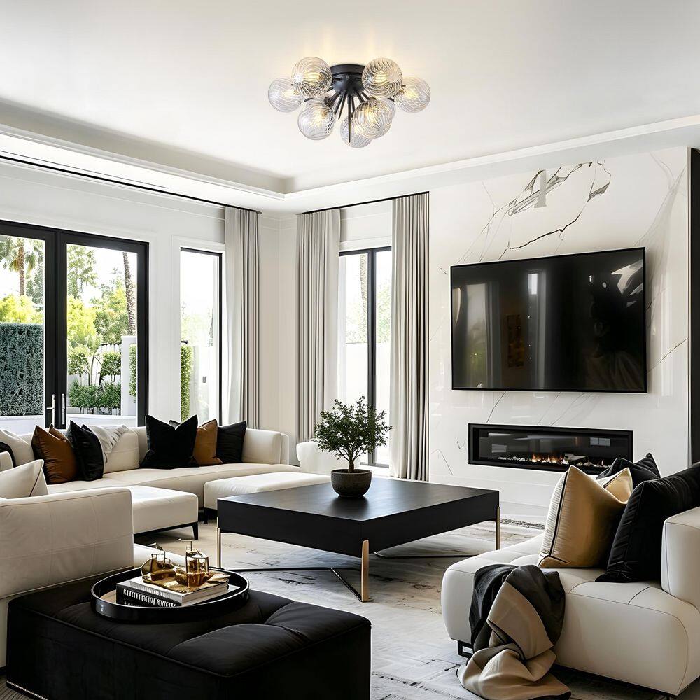 21 in.Modern 9-Light Sputnik Matte Black Semi-Flush Mount Ceiling Light with Twisted Glass Shades for Living Room Dining price history on PriceWatchPro