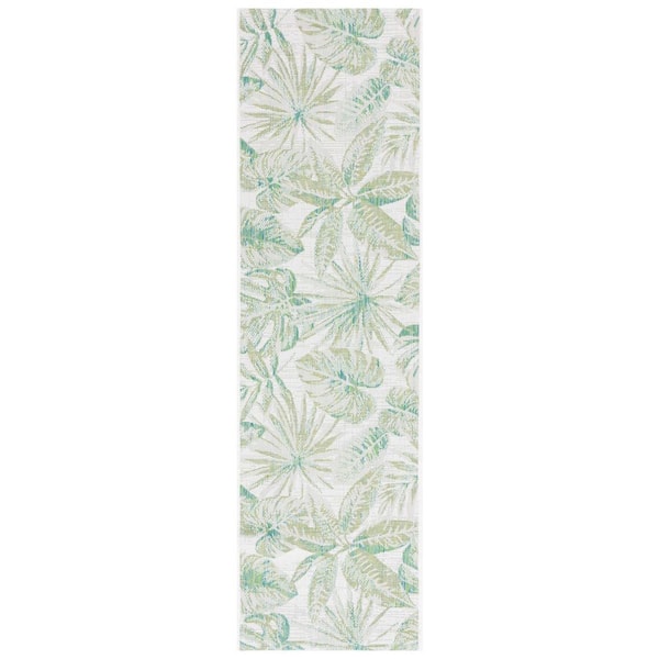 Courtyard Ivory/Green 2 ft. x 8 ft. Oversized Botanical Indoor/Outdoor Runner Rug