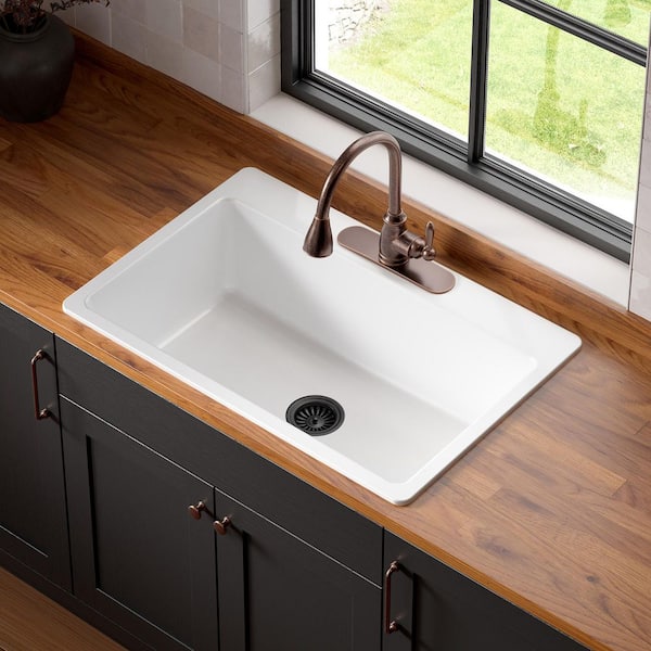 Jackson 33 in. 3-Hole Drop-In Single Bowl Crisp White Fireclay Kitchen Sink