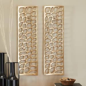 Litton Lane Metal Gold Dimensional Abstract Wall Decor with White Wood  Backing (Set of 2) 041501 - The Home Depot