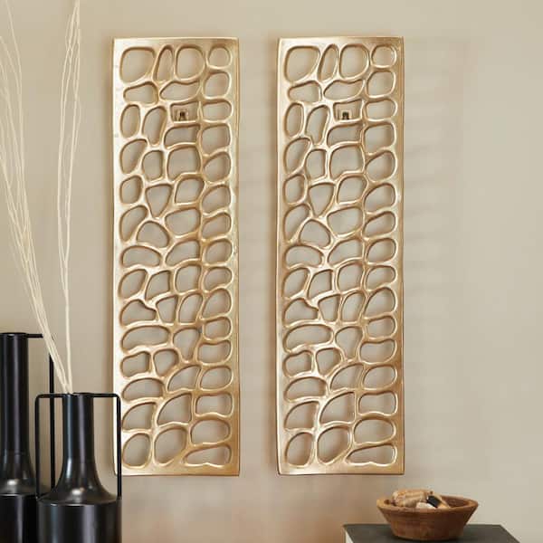 Litton Lane Metal Gold Dimensional Abstract Wall Decor with White