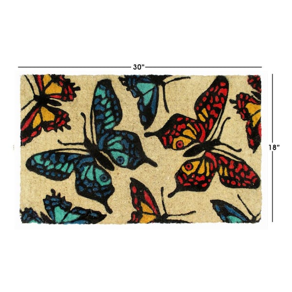 Welcome Butterfly Multi 18 in. x 30 in. Coir Non-Slip Outdoor Doormat