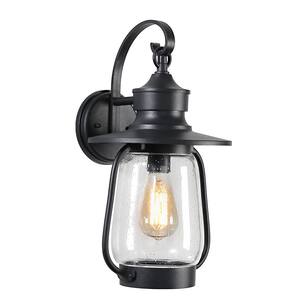 1-Light Matte Black Wall Sconce with Bubble Glass Shade