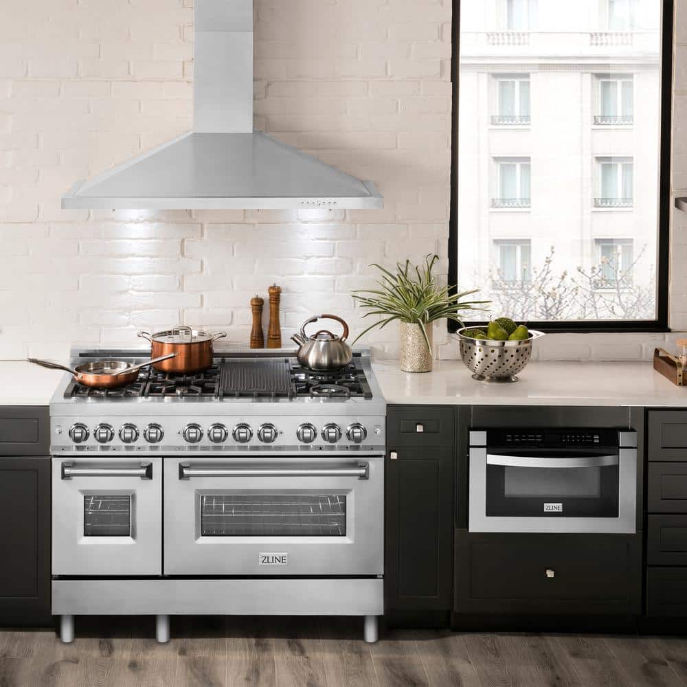 48" Stainless Steel Convertible Wall Mount Range Hood with Charcoal Filters