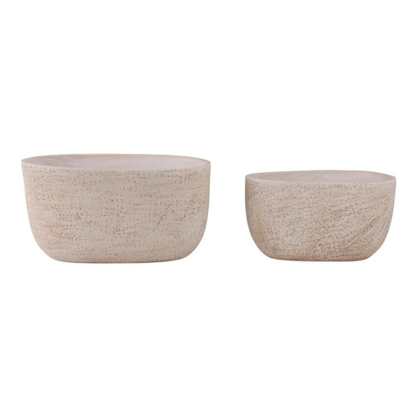 17.75 in. and 22 in. Ivory Resin Oblong Texture Decorative Pots (Set of 2)