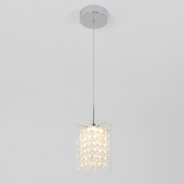 Crystal Cube 5.5-Watt 1-Light Modern Chrome Integrated LED Hanging Mini Pendant Light Fixture for Kitchen Island