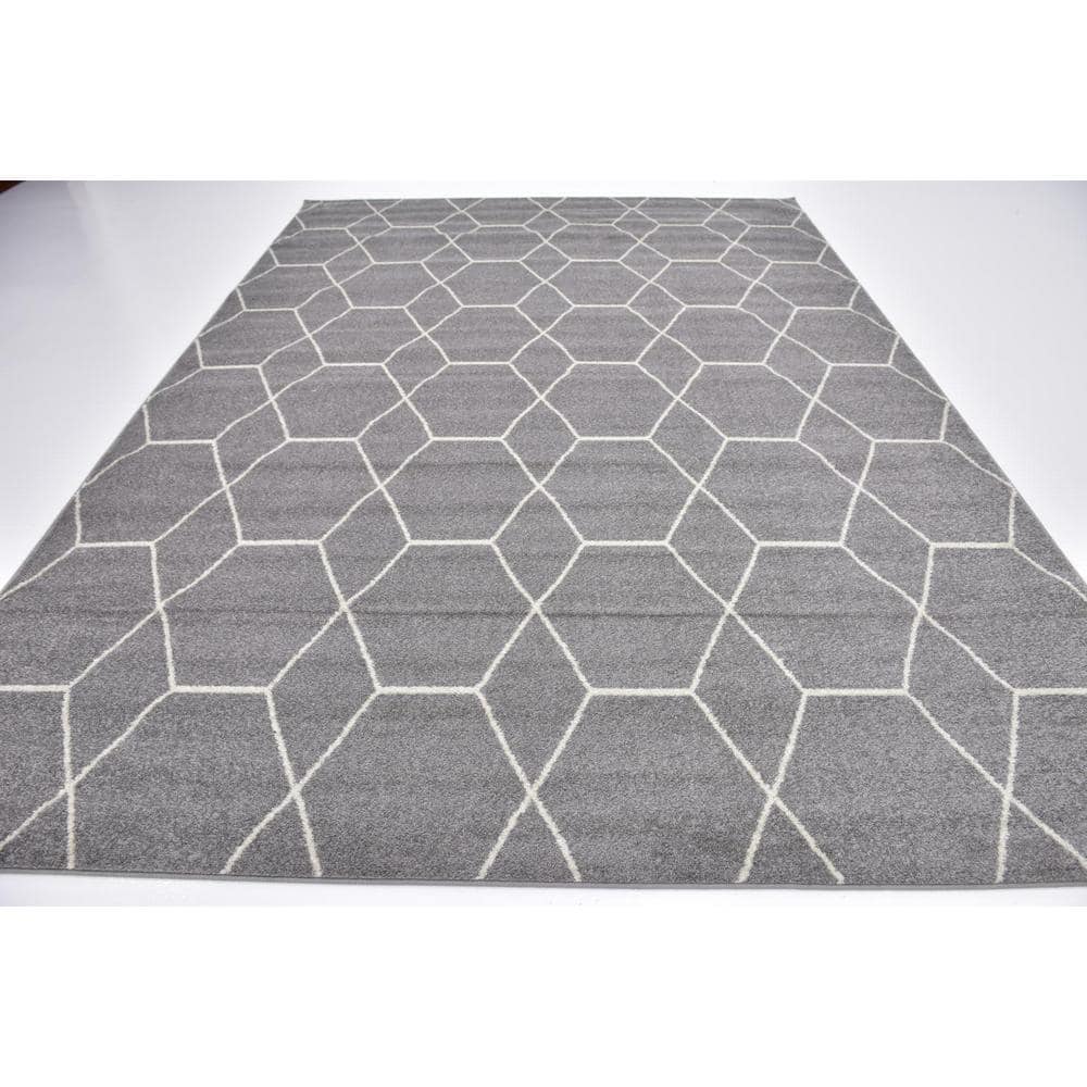 Light Gray 9' x 12' Synthetic Trellis Area Rug