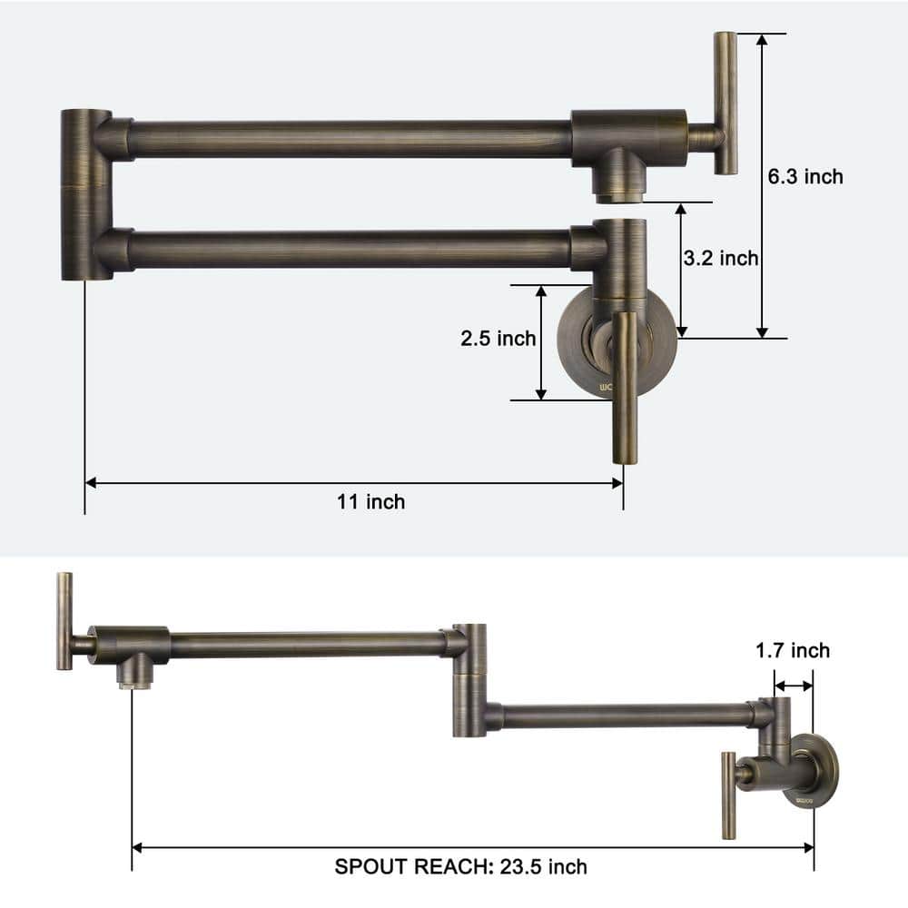 Antique Bronze Wall Mounted Pot Filler with Double Joint Swing Arms