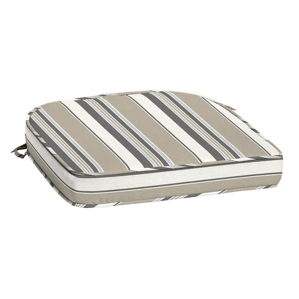 ARDEN SELECTIONS ProFoam 19 in. x 20 in. Taupe Grey Linen Stripe Rectangle Outdoor Chair Cushion