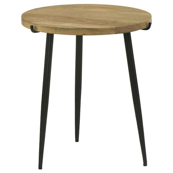 Benjara 18 in. Brown and Black Round Wood End Side Table with Wooden Frame