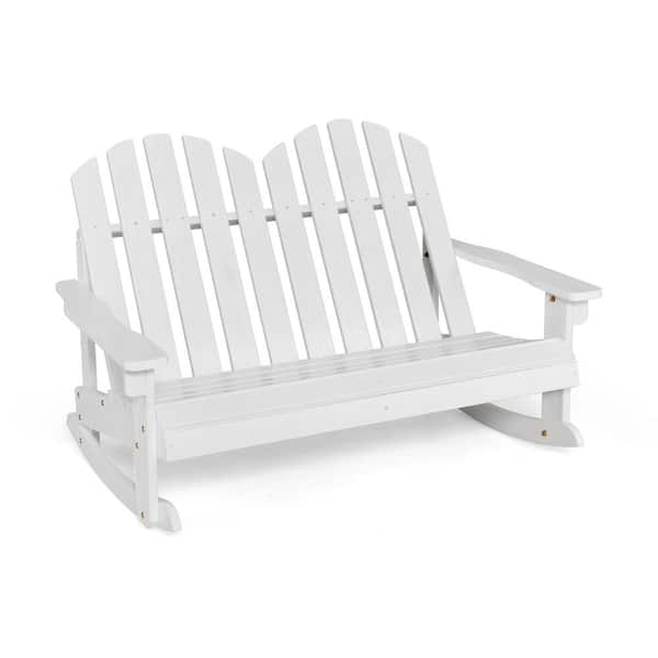 WELLFOR White Wood Outdoor Rocking Chair