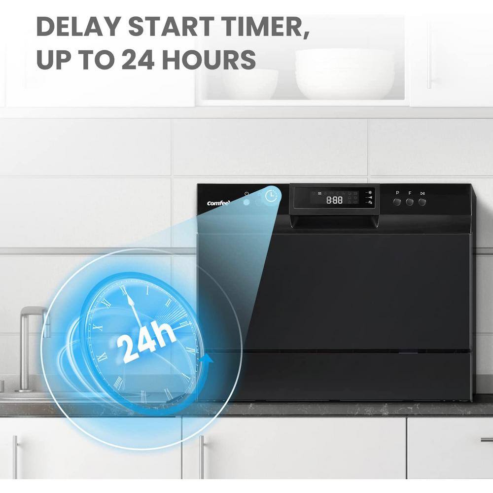 Comfee Black 21-Inch Portable Mini Dishwasher with Stainless Steel Tub