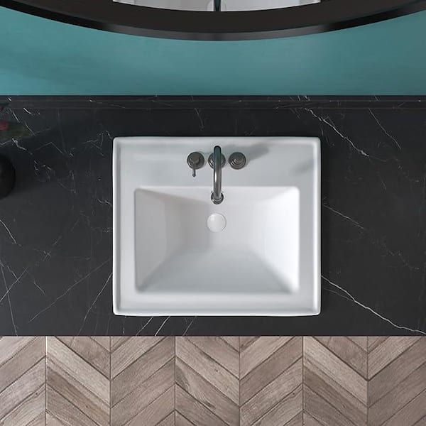 Dekorman Malibu 19-7/8 in. Bathroom Sink in White Glazed Ceremic