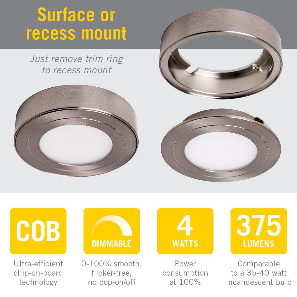 White Satin Dimmable LED Puck Light with Metal Finish