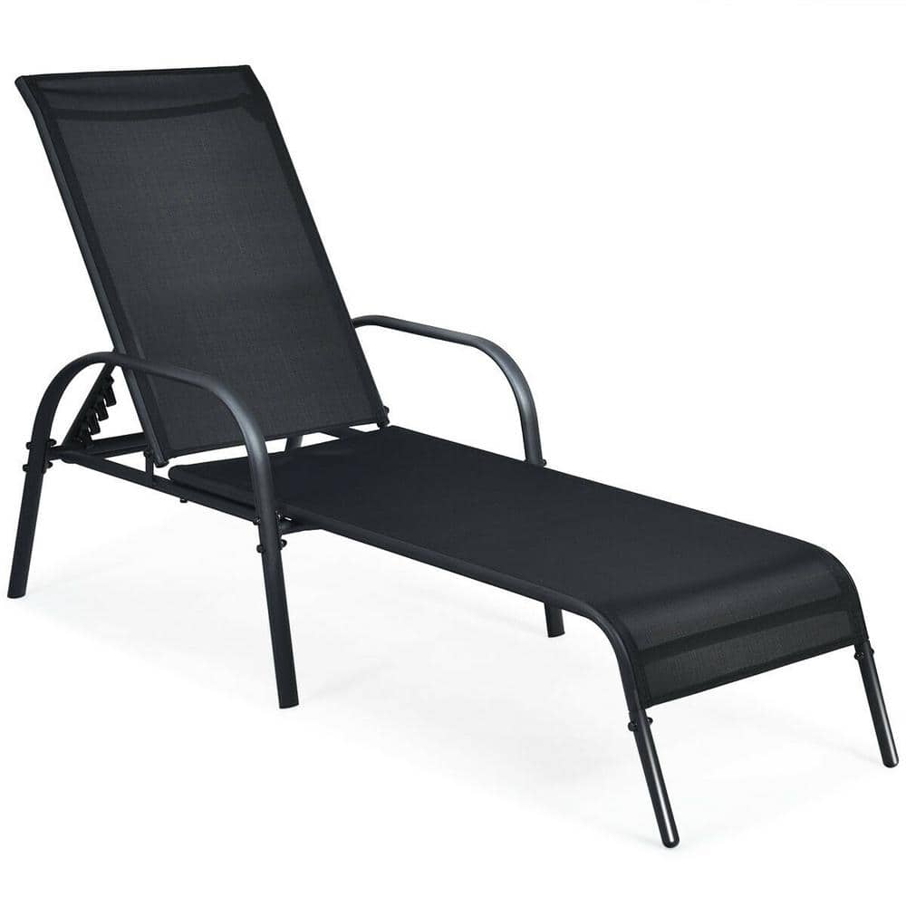 Black Adjustable Metal Folding Outdoor Chaise Lounge