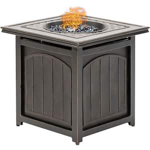 Traditions 26 in. Square Aluminum Outdoor Side Table with Fire Pit and Burner Lid