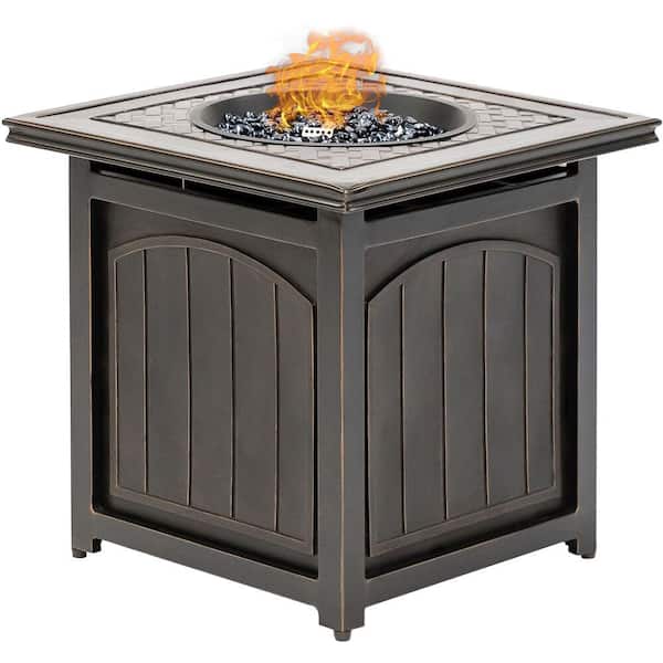 Hanover Traditions 26 in. Square Aluminum Outdoor Side Table with Fire Pit and Burner Lid