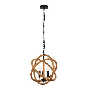 Timeless Home 15.7 in. 3-Light Black and Brown Pendant Light, Bulbs Not Included