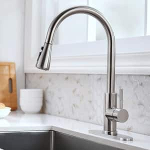 Modern 3 Spray Mode Single-Handle Pull-Down Sprayer Kitchen Faucet with Lead-free in Stainless Steel Brushed Nickel