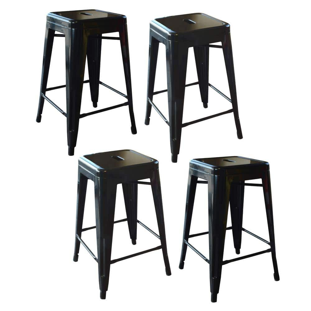 Amerihome Loft Style 24 In Stackable Metal Bar Stool In Black Set Of 4 Bs24blkset The Home Depot