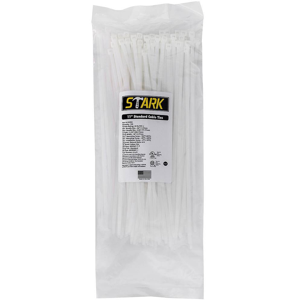 STARK USA 11 in. White Nylon UVResistant Cable Wire Zip Tie 50 lbs. (100Pack) 23205 The Home