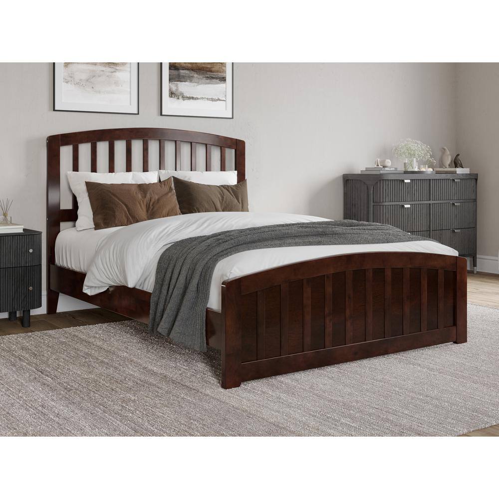 Quincy Walnut Full Solid Wood Low Profile Platform Bed with Slatted Headboard