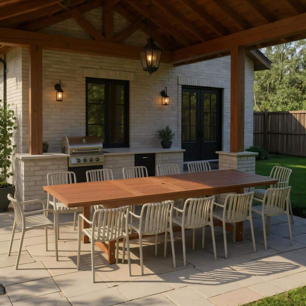 Olive 13-Piece Dark Finish Wood Outdoor Rectangular Extendable Dining Set Sand price history on PriceWatchPro