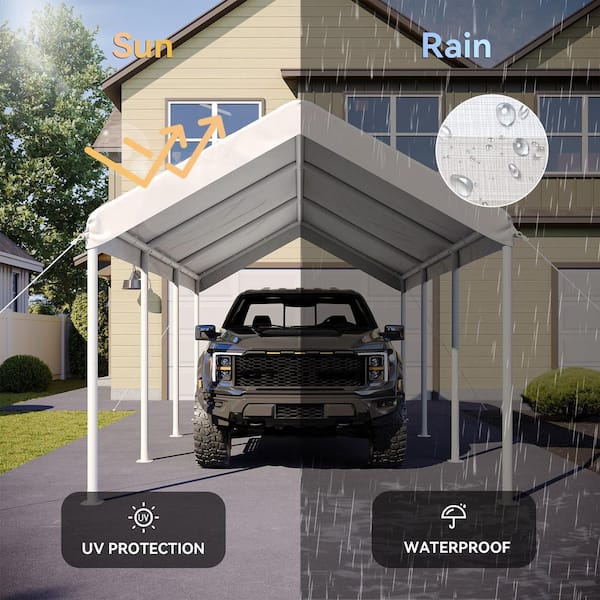 Sizzim 10 ft. W x 20 ft. D White Soft Top Carport with Steel Frame