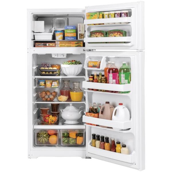 Ge 17 5 Cu Ft Top Freezer Refrigerator In White Energy Star Gie18gtnrww The Home Depot