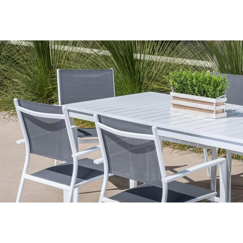 Harper White Aluminum 6-Person Outdoor Dining Set with Sling Chairs