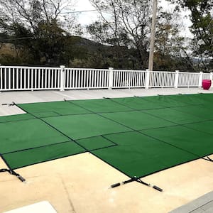 16 ft. x 32 ft. Rectangle Green Mesh In-Ground Safety Pool Cover with Center End Step with 2 ft. Overlap