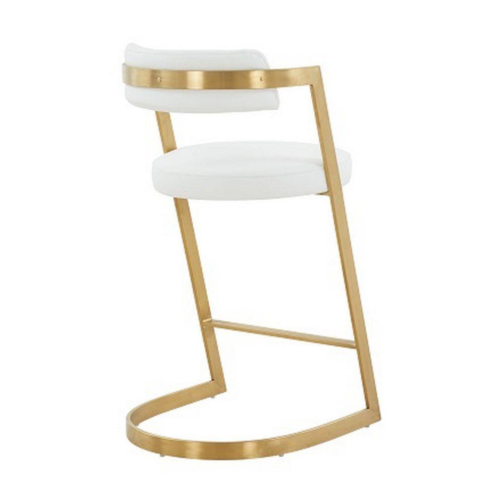 White Vegan Leather Counter Stool with Gold Cantilever Base