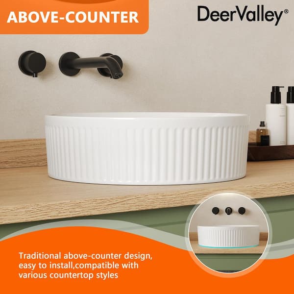 16 in. L x 16 in. W Double Round Ceramic Bathroom Vessel Sink White Art Basin