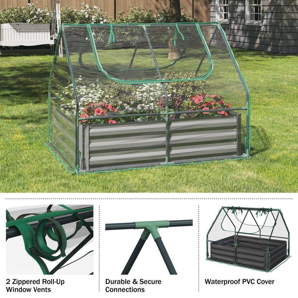 Galvanized Steel Raised Garden Bed with Removable PVC Greenhouse