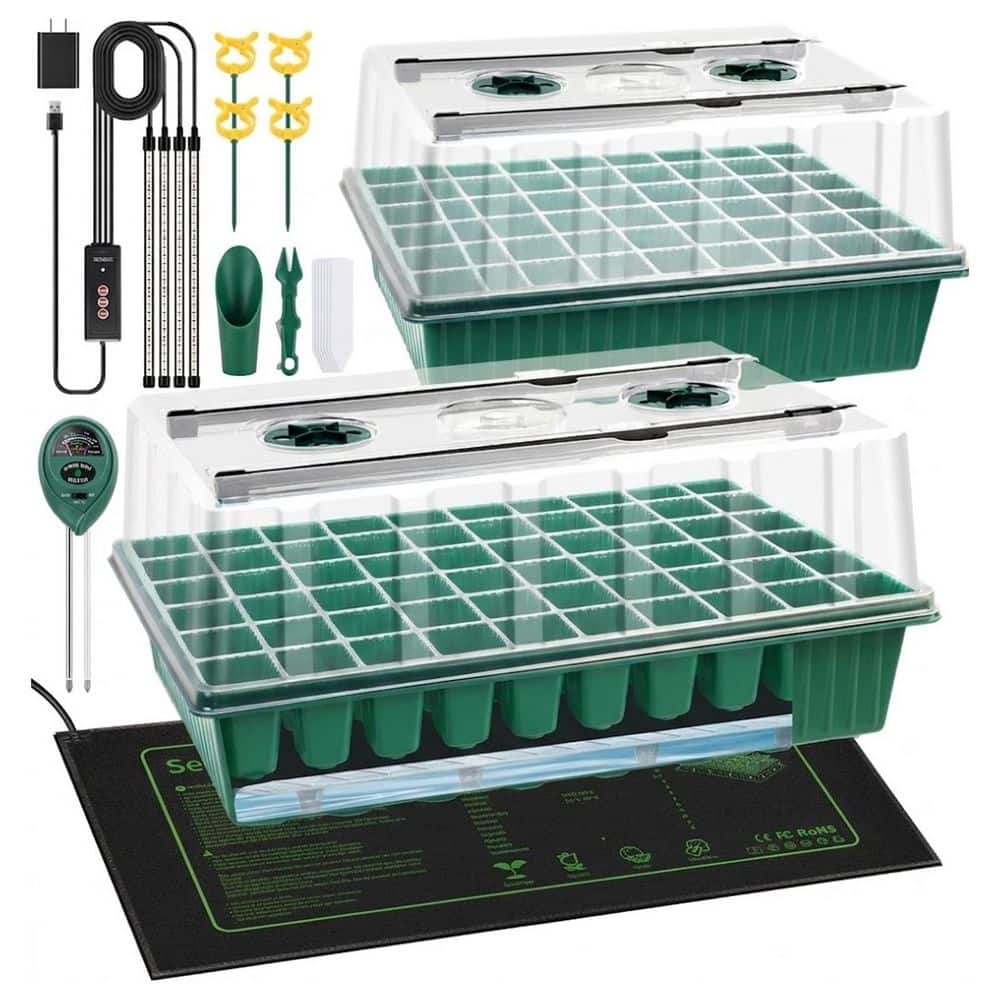 Seed Starter Kit with 120-Cell Tray, Self-Watering System, Seedling Heat Mat, LED Grow Light, Humidity Dome, 2 Set price history on PriceWatchPro