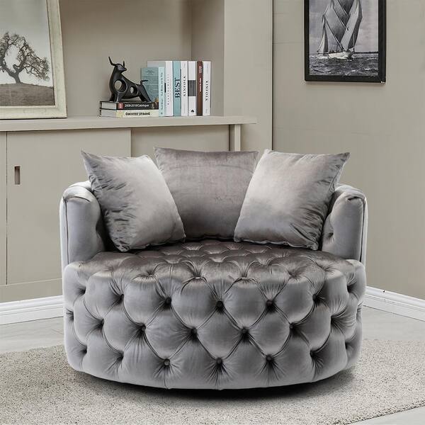 HOMEFUN Gray Mix Beige Swivel Micro Linen Fabric Upholstered