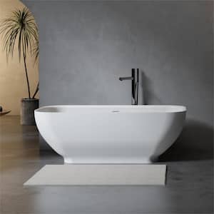 63 in. Stone Resin Rectangular Flatbottom Non-Whirlpool Freestanding Bathtub Soaking Tub in Matte White