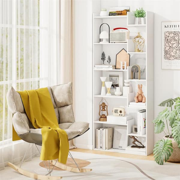 6-tier 64 in. Bookshelf Bookcase w/ Anti-Tip Kits Home Wood Organizer Free-Standing Room Divider Display Shelf White
