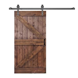 K Style 42 in. x 84 in. Dark Walnut Finished Soild Wood Sliding Barn Door with Hardware Kit - Assembly Needed