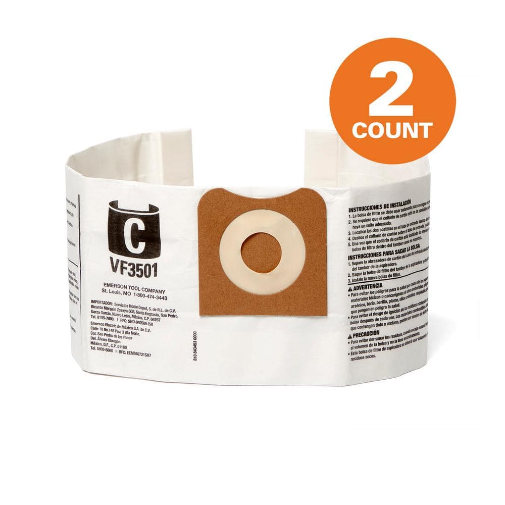 Genuine VF3501 Wet Dry Vac Dry Pick-up Only Dust Bags for 3-4.5 Gallon and HD0600  Shop Vacuums, Size C (2-Pack) price history on PriceWatchPro